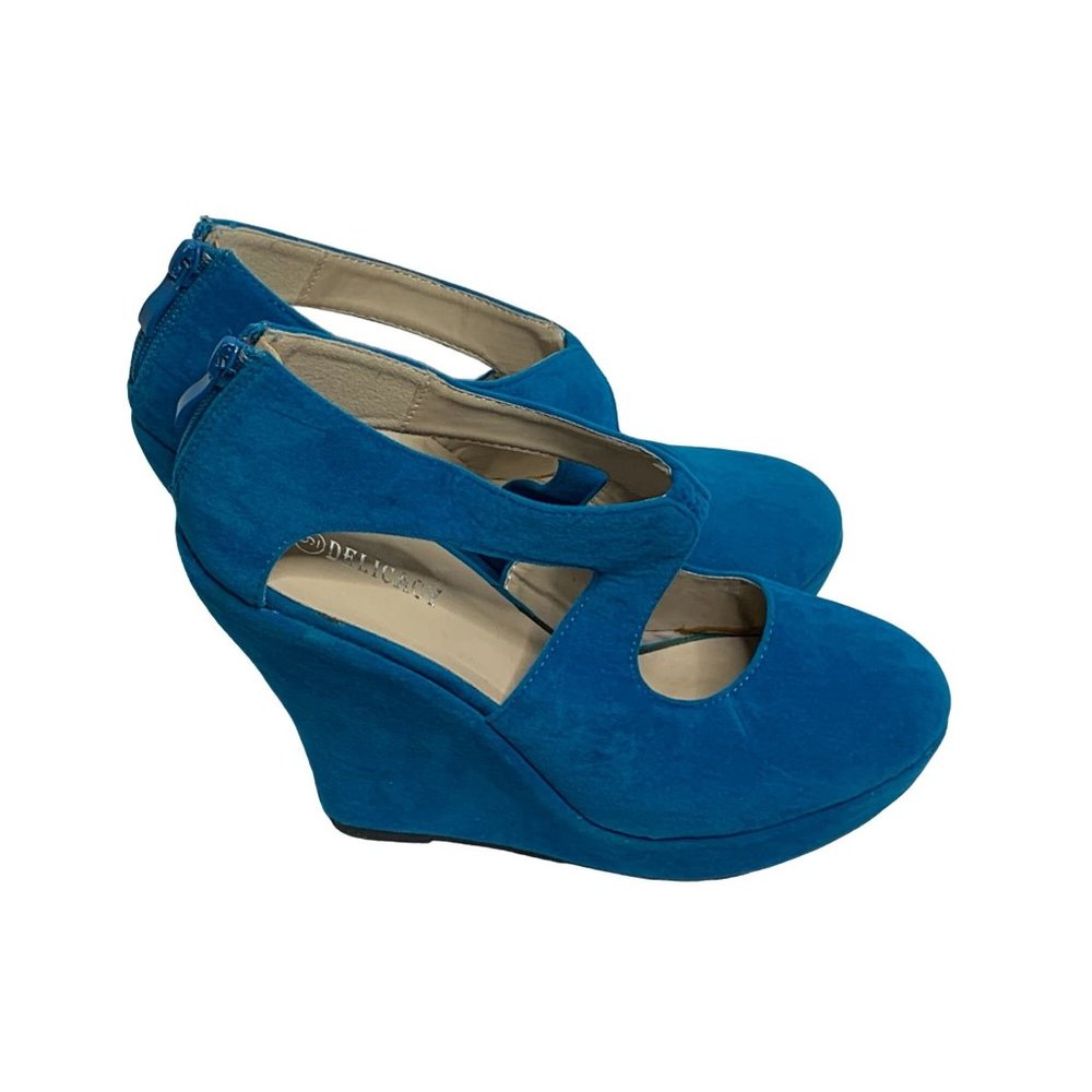 Delicacy Blue Zipper Wedge 5" Heels